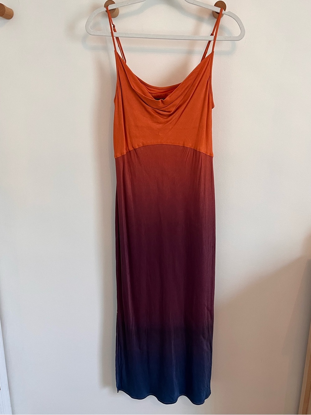 Anthropologie Orange to Navy Ombre Cowl Slip Maxi Dress